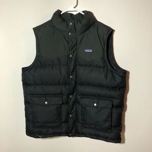 Patagonia mens slingshot goosedown puffer vest two tone black grey L snap zip